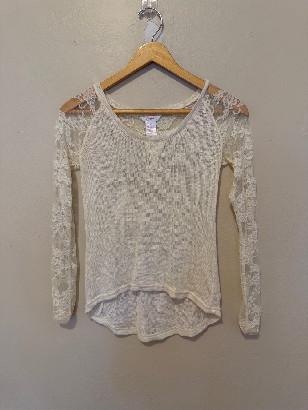 Candie's Ivory Lace-Sleeve Thermal Long Sleeve Top